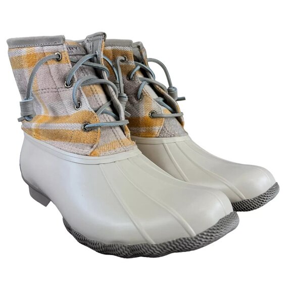 Sperry Top-Sider Saltwater Plaid Ivory Duck Boots Women's Sizes 5.5 - 11 M - Picture 4 of 9